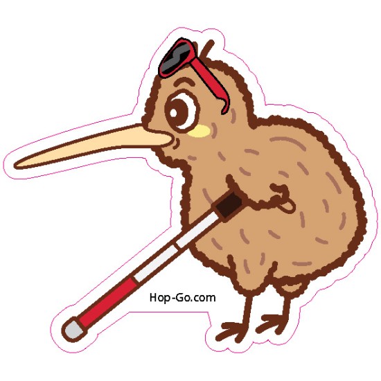 Autocollant - FR - jeune kiwi avec une canne blanche Autocollant - FR - jeune kiwi avec une canne blanche